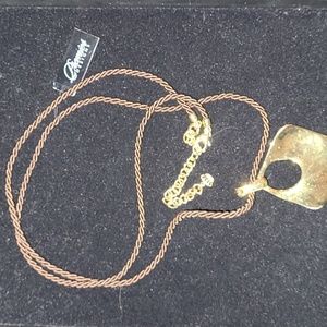 Premier Designs 36" brown rope necklace with 4" extension, gold pendant